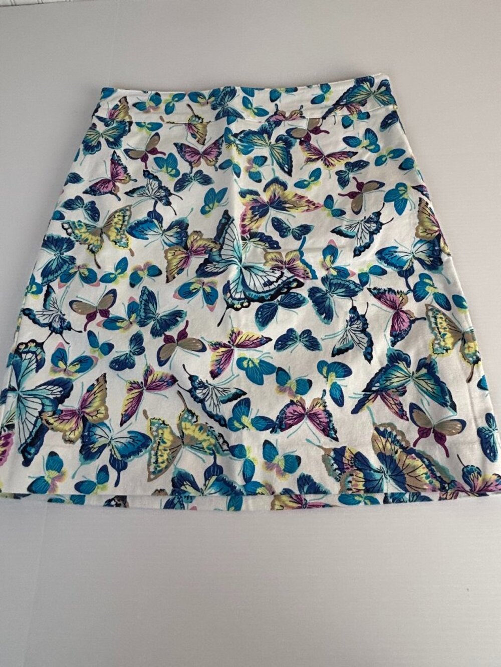 Talbots Petite A-Line Skirt White with Multicolor Butterflies Size 2P